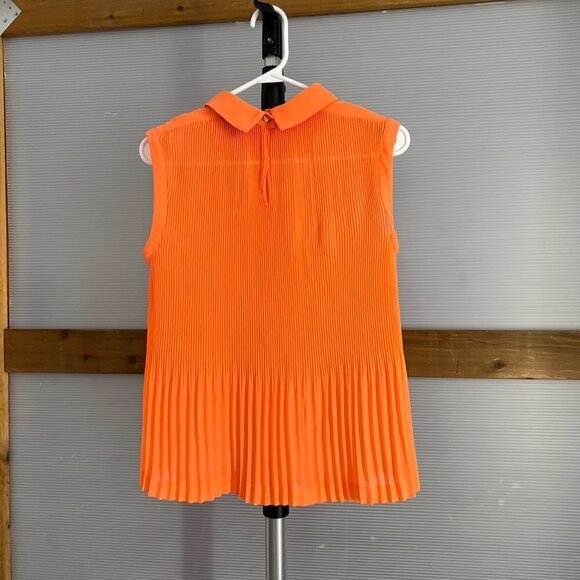 Ted Baker Dantea Orange Pleated Plisse Pleated Collar Sleeveless Blouse Sz 1 US4 - Picture 7 of 15